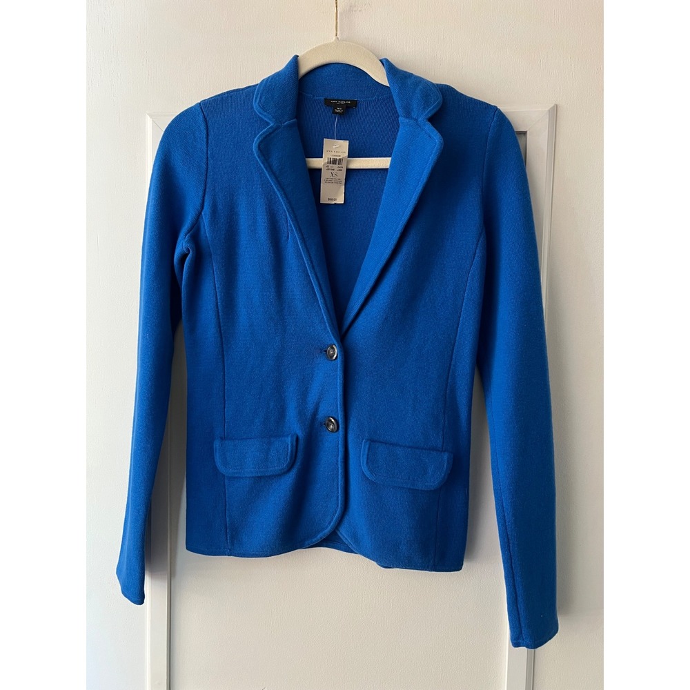 Ann Taylor Womens Blue Cotton Merino Wool Knit Blazer Jacket XS NWT 13089306